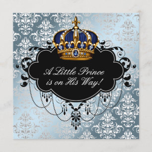 Silver Blue Black Prince Baby Boy Shower Invitation