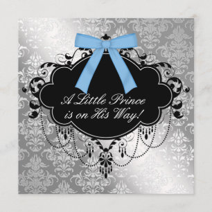 Silver Blue Black Prince Baby Boy Shower Invitation