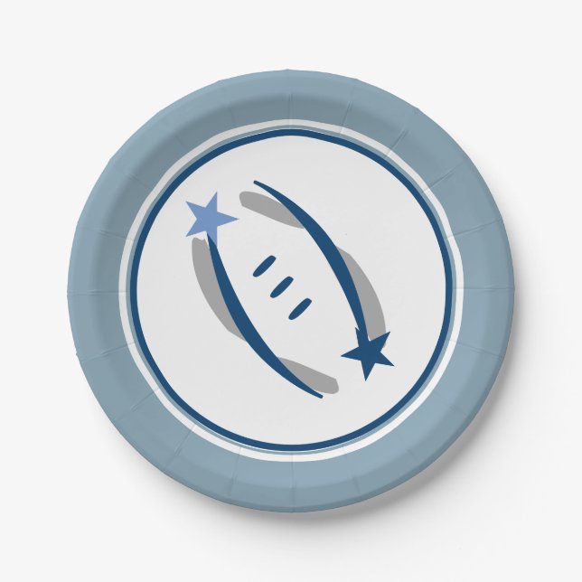 Silver Blue & Blue Football 7" Paper Plates (Front)