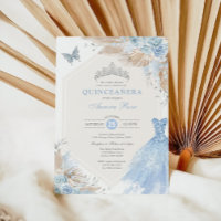 Silver Blue Boho Floral Quinceañera 15th Birthday