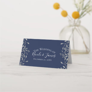 Silver & Blue Botanical Modern Wedding Table Seat Place Card