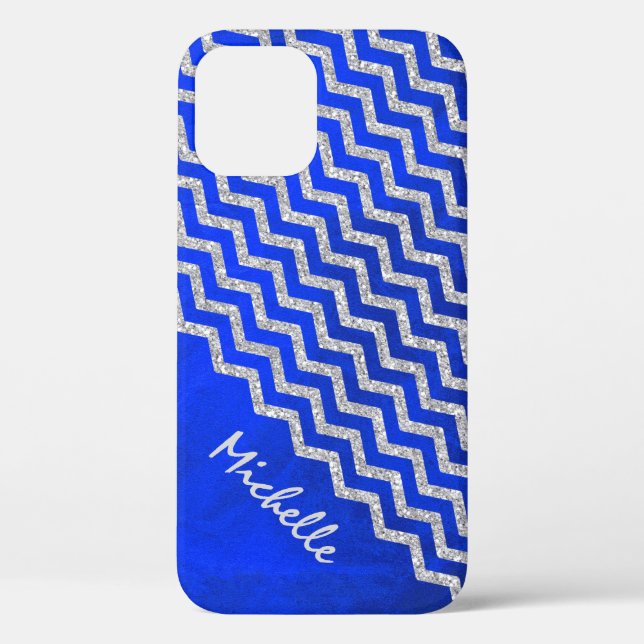 Silver Blue Chevron Personalised Case-Mate iPhone Case (Back)