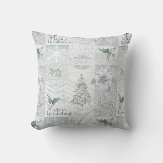 Silver Blue Christmas decor Pillow (Front)