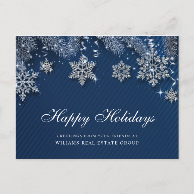 Silver Blue Christmas Ornament Corporate Greeting Holiday Postcard (Front)