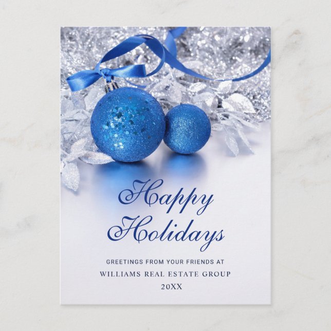 Silver Blue Christmas Ornament Corporate Greeting Holiday Postcard (Front)
