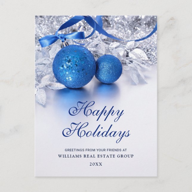 Silver Blue Christmas Ornament Corporate Greeting Postcard (Front)