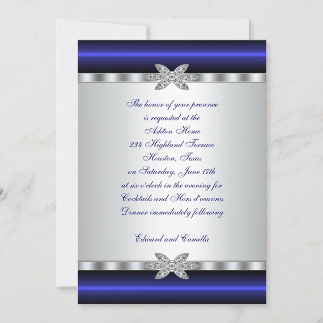 Silver & Blue Cocktail Party Invitation Template (Front)