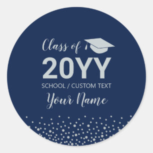 Silver & Blue Confetti 2023 Graduation Party Favor Classic Round Sticker