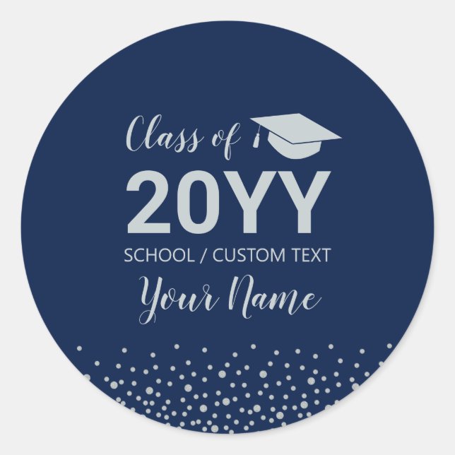 Silver & Blue Confetti 2023 Graduation Party Favor Classic Round Sticker (Front)