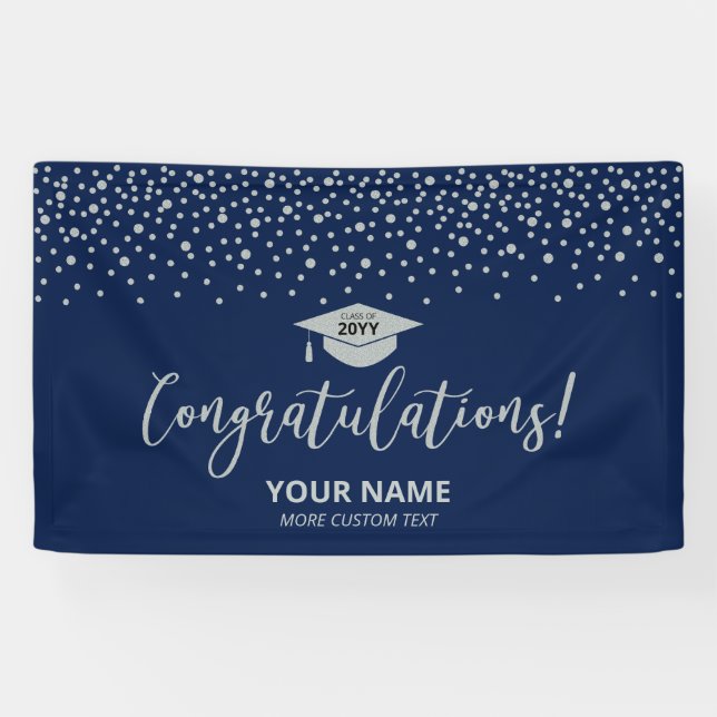 Silver & Blue | Confetti Congratulation Graduation Banner (Horizontal)