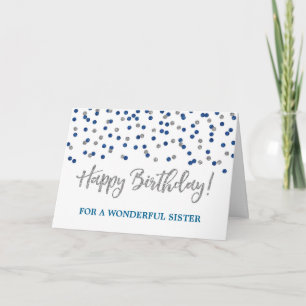 Silver Blue Confetti Sister Birthday Card