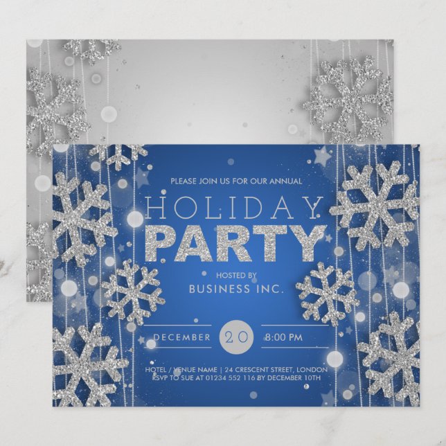 Silver & Blue Corporate Christmas Holiday Party Invitation (Front/Back)