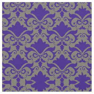 Silver Blue Damask Bows Fabric