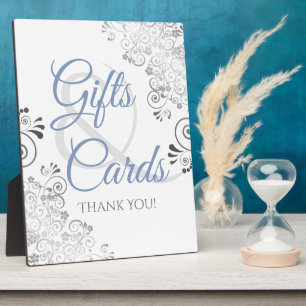 Silver & Blue Elegant Wedding Gifts & Cards Plaque
