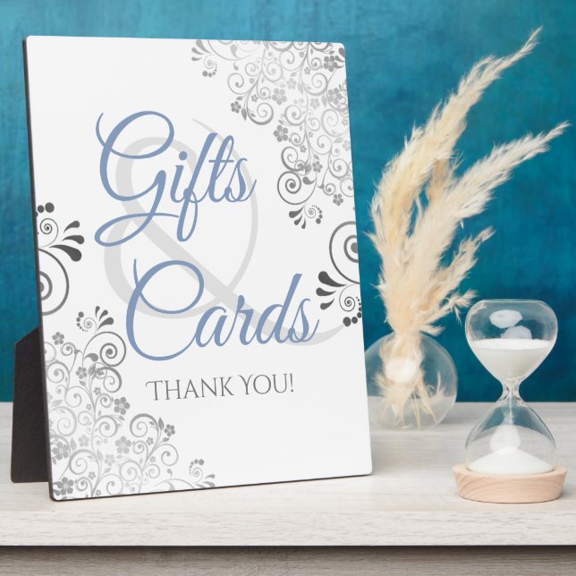 Silver & Blue Elegant Wedding Gifts & Cards Plaque (Side)