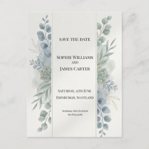 Silver Blue Eucalyptus Save The Date Postcard