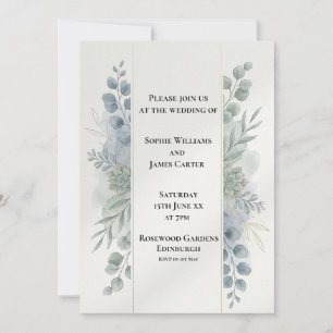Silver Blue Eucalyptus Wedding Invitation