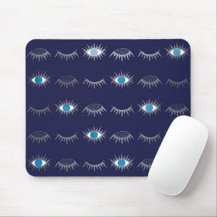 Silver Blue Evil Eye Eyelashes Nazar Mati Pattern Mouse Mat