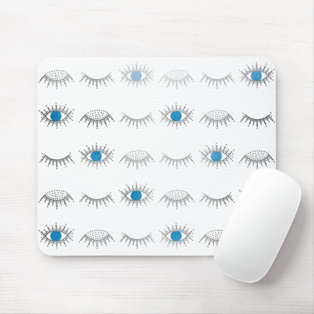 Silver Blue Evil Eye Eyelashes Nazar Mati Pattern  Mouse Mat (With Mouse)
