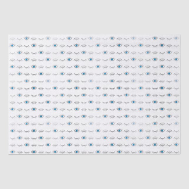 Silver Blue Evil Eye Eyelashes Nazar Mati Pattern  Tissue Paper (Front)