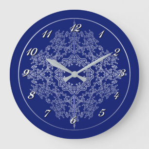 Silver & Blue Filigree Motif Wall Clock