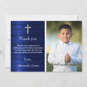 Silver Blue First Holy Communion Boy Thank You