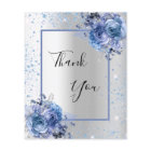 Silver blue floral glitter budget thank you