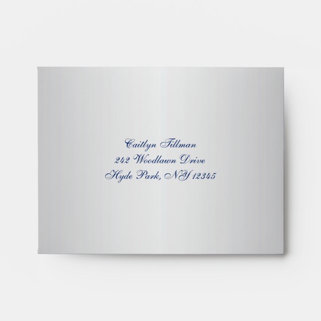 Silver, Blue Floral, Hearts Envelope for RSVP Card (Front)
