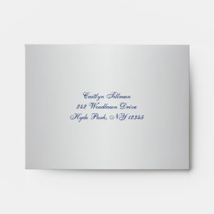 Silver, Blue Floral, Hearts Envelope for RSVP Card