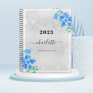 Silver blue floral name appointment 2025 planner