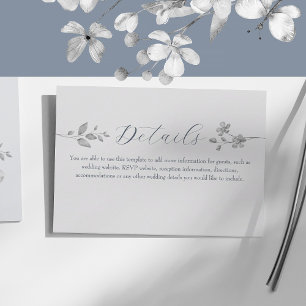 Silver Blue Floral Wedding Details Card