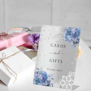 Silver blue florals lace cards gifts sign