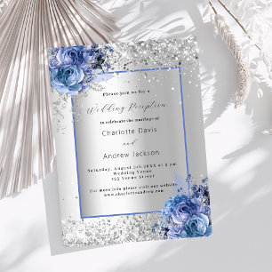 Silver blue florals luxury wedding reception invitation