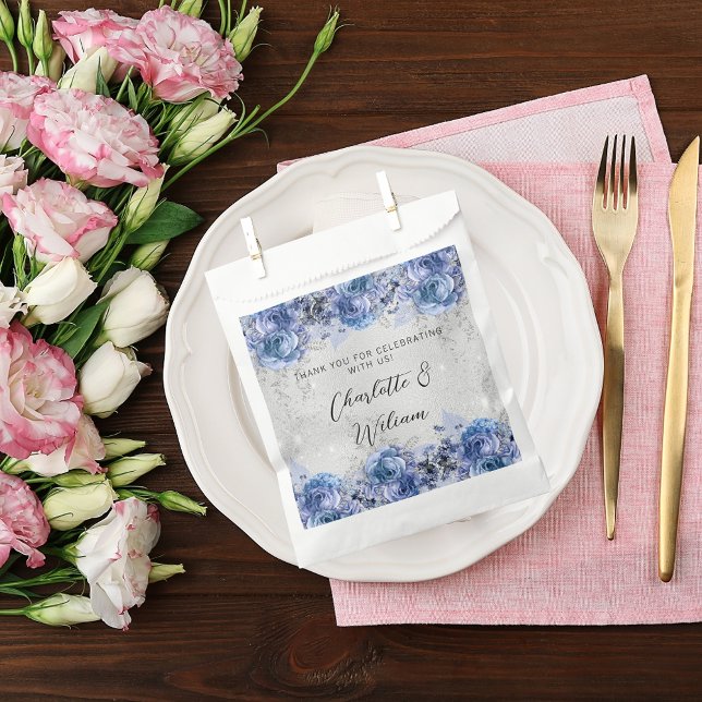 Silver blue florals thank you wedding favour bags (Creator Uploaded)