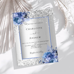 Silver blue florals wedding invitation