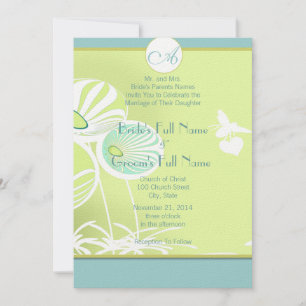 Silver Blue Flowers and Bees Wedding Invitation