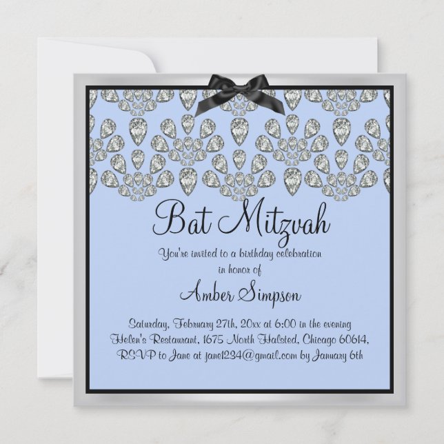 Silver/Blue Forever Diamonds Bat Mitzvah Invite (Front)