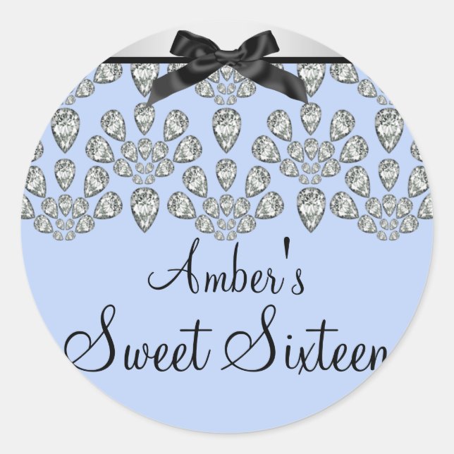 Silver & Blue Forever Diamonds Sweet 16 Sticker (Front)