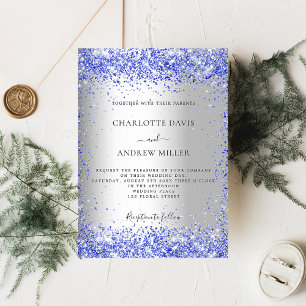 Silver blue formal elegant wedding invitation postcard
