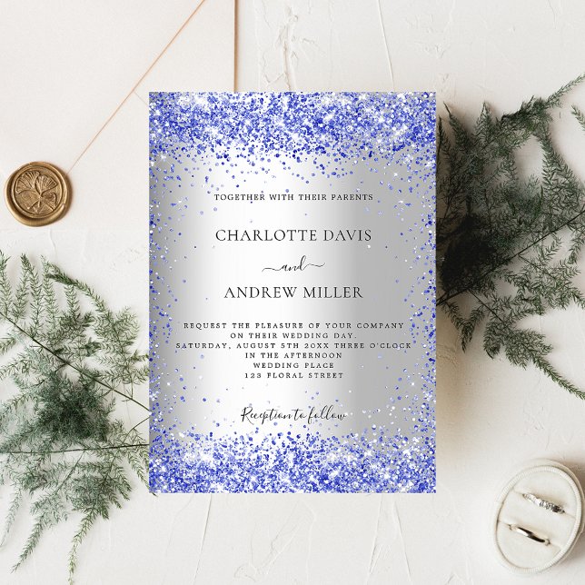 Silver blue formal elegant wedding invitation postcard (Creator Uploaded)