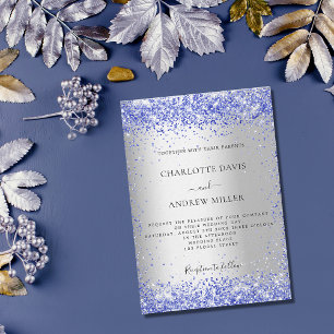 Silver blue formal luxury wedding invitation