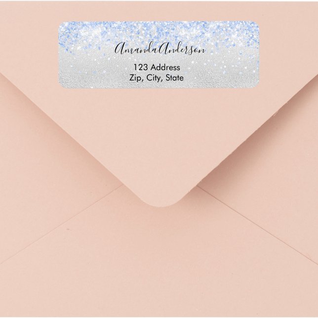 Silver blue glitter glamourous return address (Creator Uploaded)