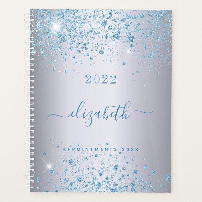Silver blue glitter name planner (Front)