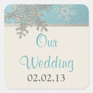Silver Blue Gold Snowflake Winter Wedding Stickers