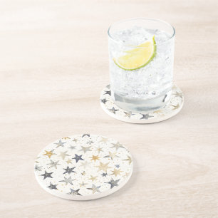 Silver Blue Gold Stars Coaster