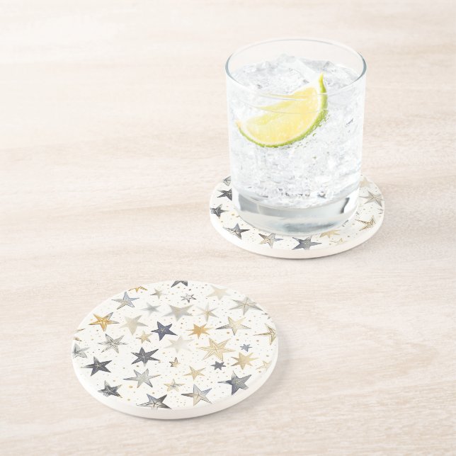 Silver Blue Gold Stars Coaster (Side)