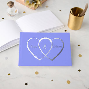 Silver Blue Hearts Entwined Wedding Guest Book