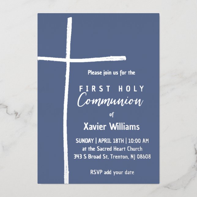 Silver blue Holy cross First Holy Communion (Front)