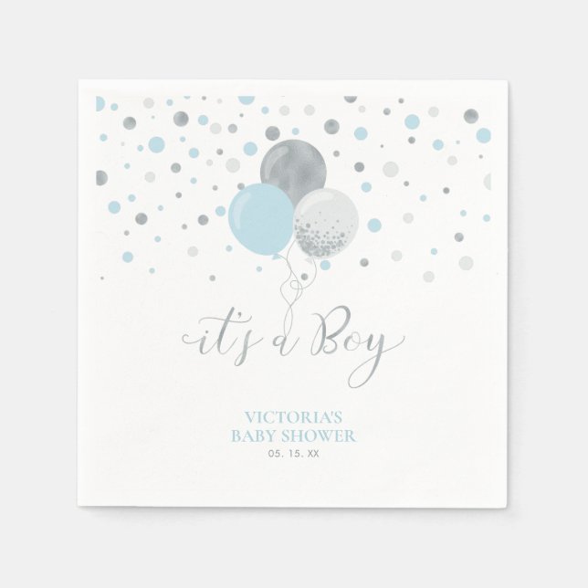 Silver & Blue It's a Boy Baby Shower Napkins (Front)