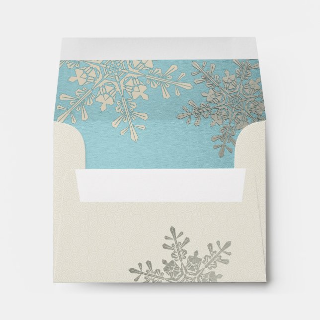 Silver Blue Ivory Snowflake Winter Wedding A2 Envelopes (Back (Bottom))